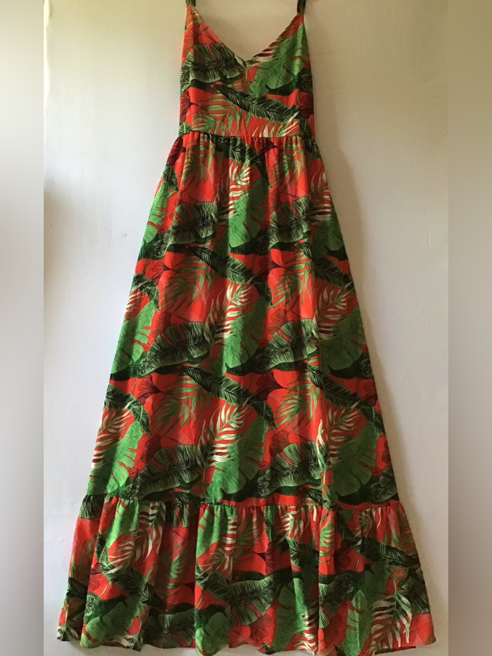 428  Leaf Print Maxi Dress in Green & Orange